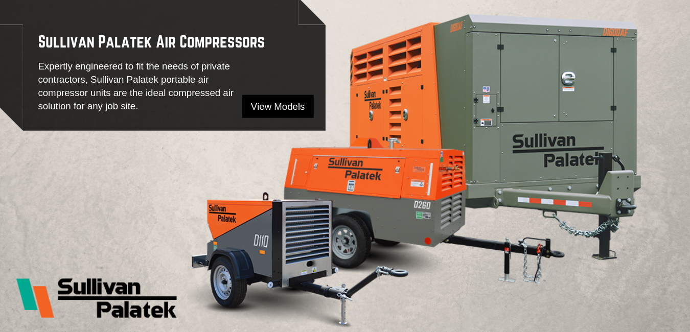 Sullivan Palatek Portable Air Compressors are available at Pat Kelly Equipment Co. 